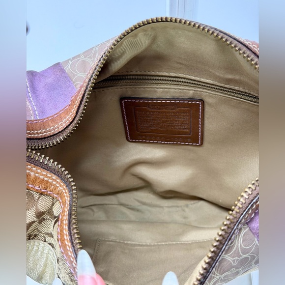 Coach Patchwork Shoulder Bag with Signature Design and Suede & Metallic Accents - Picture 11 of 13